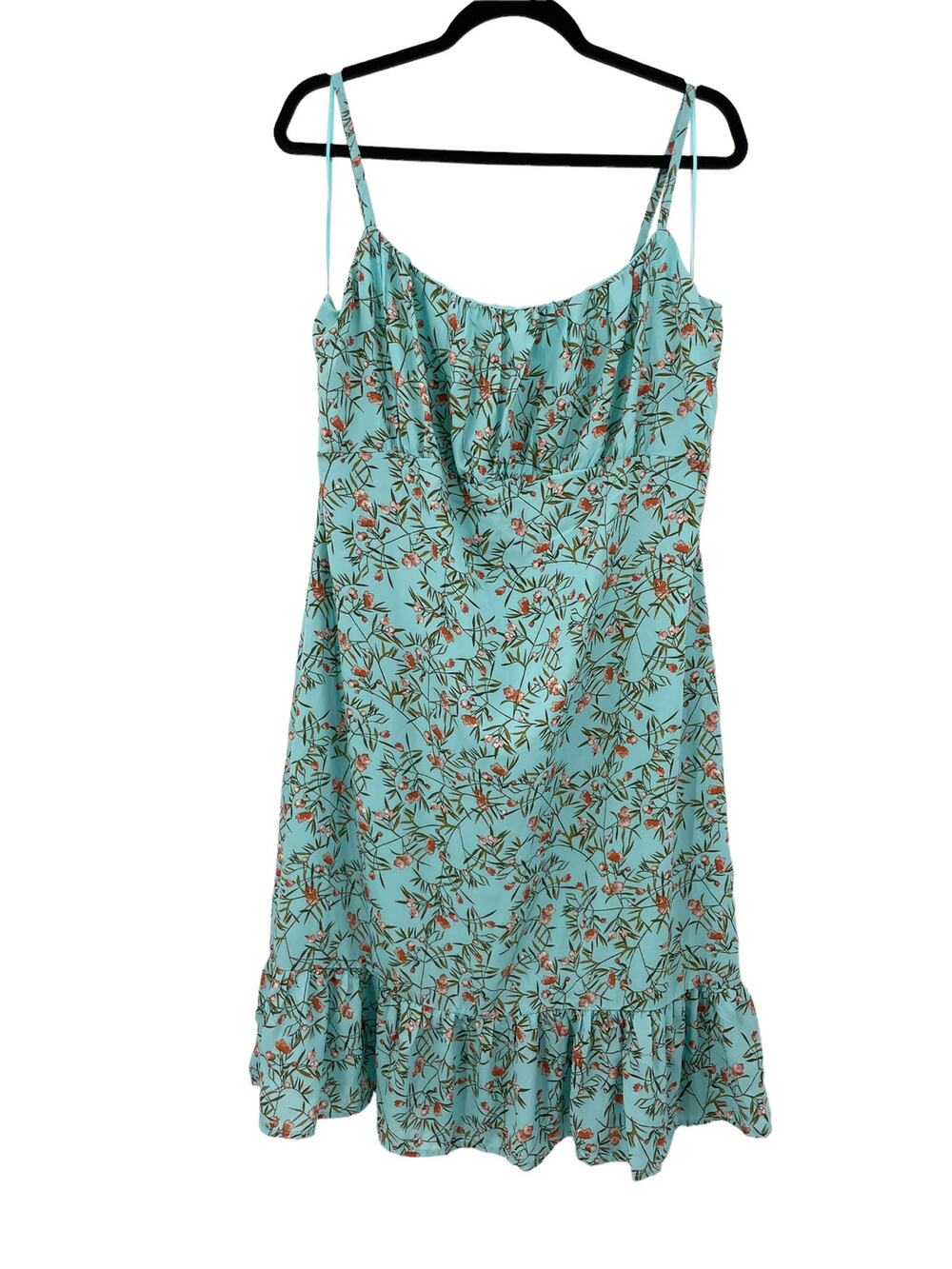 Chelsea28 Dress Womens Large Sleeveless Gathered Ruffle Turquoise Blue Floral